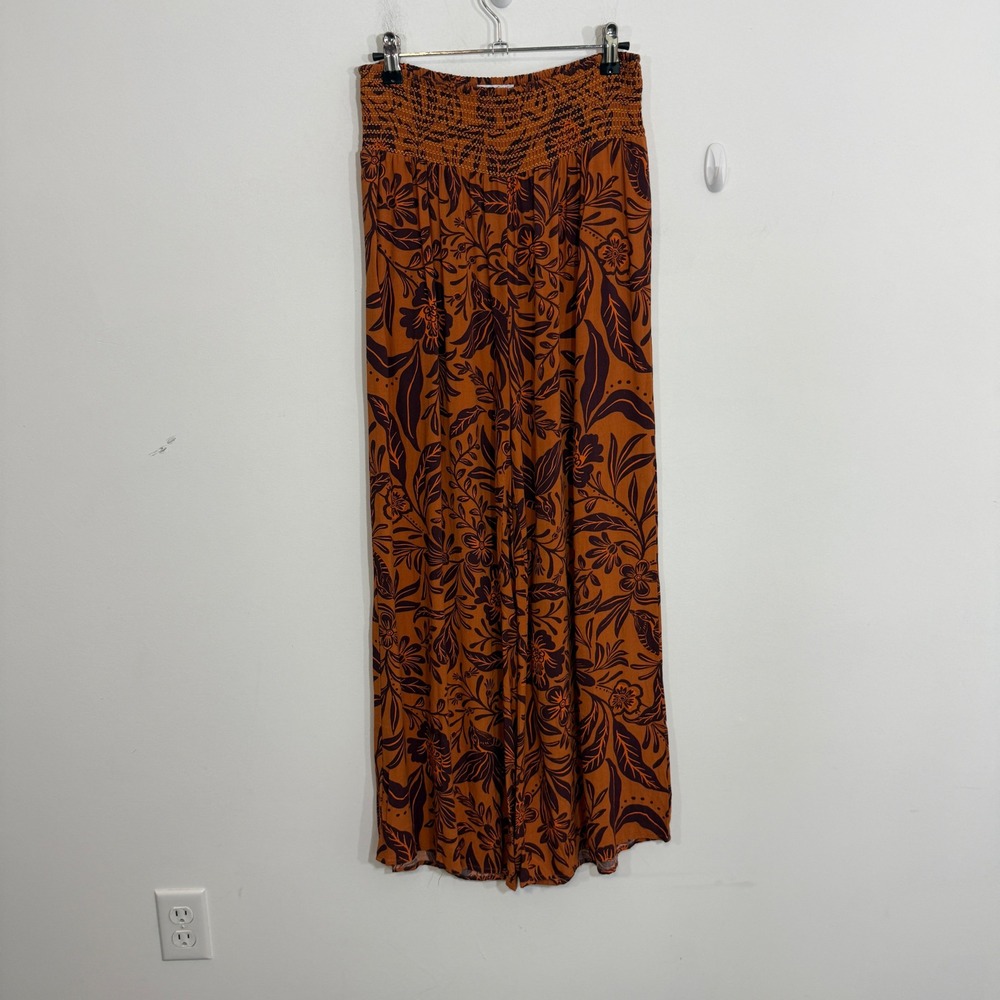 Patrons of Peace Womens Wide Leg Pants M Orange Floral Boho Beach Flowy Hippie